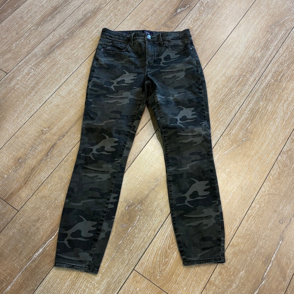 NYDJ Ami Skinny Camo Jeans Lift Tuck Technology Dark Green Grey Size 4
